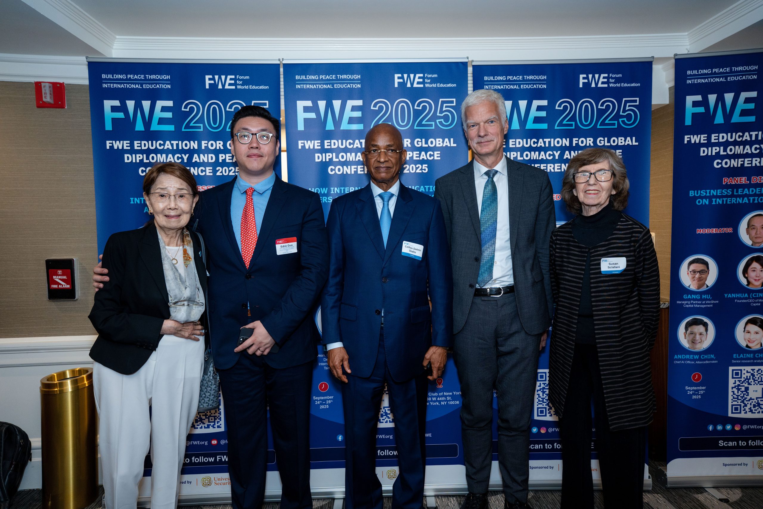 Left to right: Susan Sclafani, Former U.S. Assistant Secretary for Education, Dr. Cheng Davis, President, FWE, Tony Gao, Founder and President, EasyTransfer, and Board Member, FWE; Bentley Zhao, Board Member, FWE